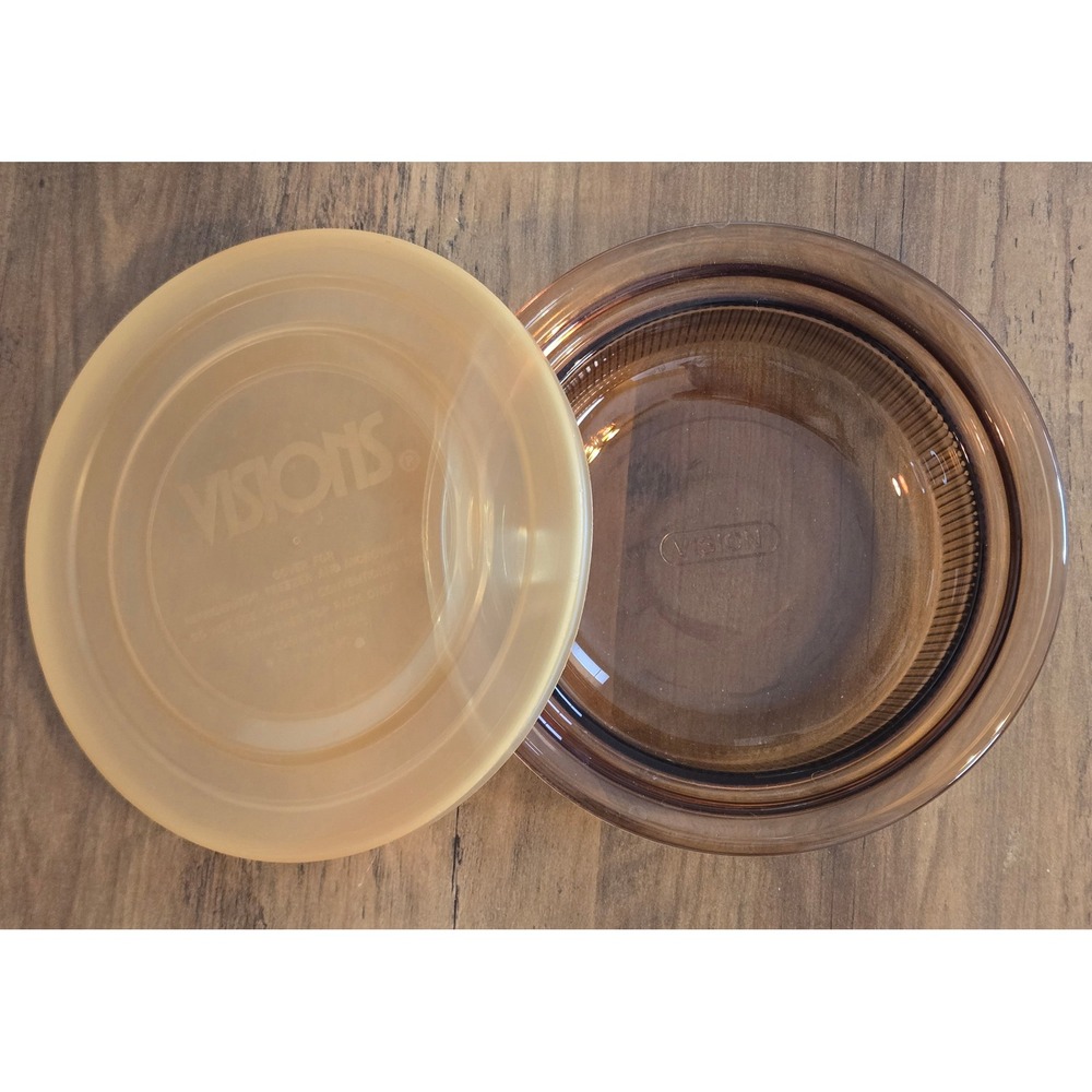 Vintage Corning Visions Amber Brown Round Casserole Dish with Storage Lid